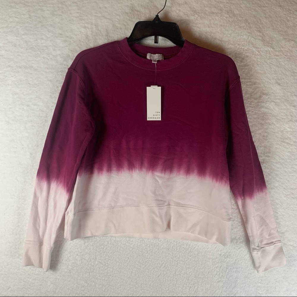Ten Sixty Sherman Dip Dye Ombré Sweatshirt Small Red Pomegranate White NWT 4976